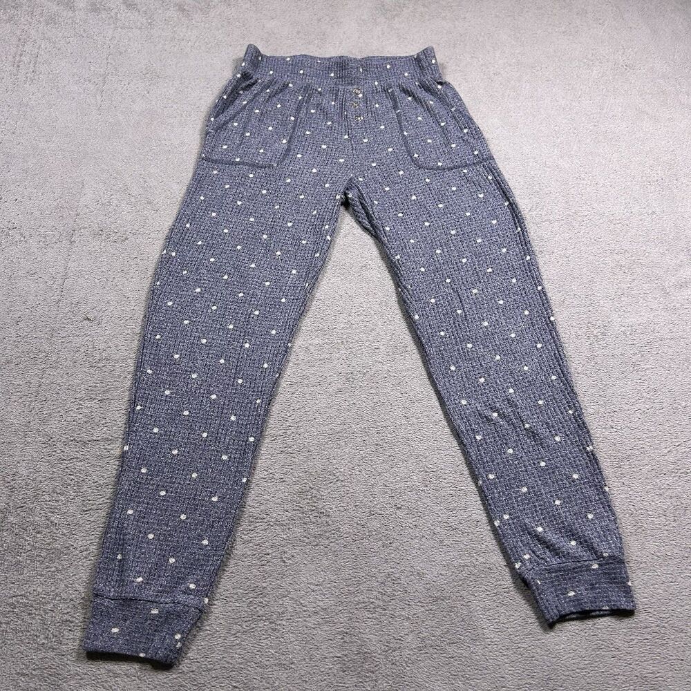Z Supply Waffle Knit Joggers Women's XS Blue Polka Dot Lounge Pants Thermal Cozy